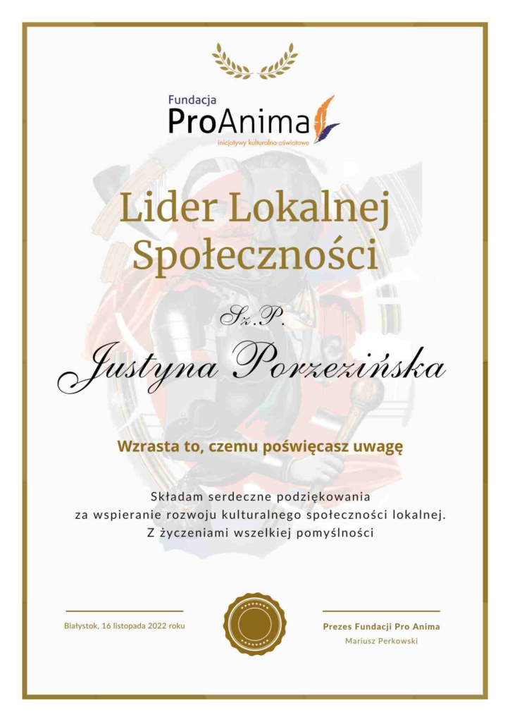 Justyna Porzezińska to Lider Lokalnej Społeczności